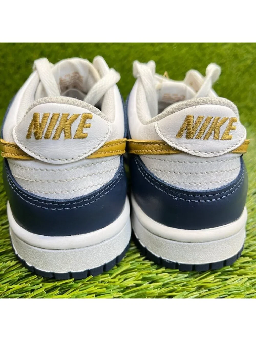 Nike Dunk Low GS Boys Size 5Y Blue White Gold Athletic Leather Shoes Sneakers